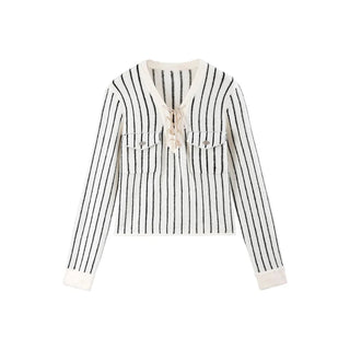 V-Neck Stripped Wool Knitted Top