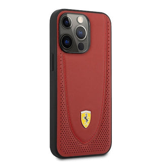 Ferrari Genuine Leather Hard Case With Curved Line Stitched And Perforated Leather - iPhone 13 Pro