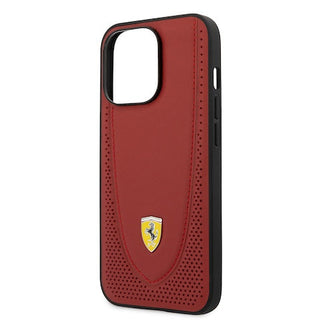 Ferrari Genuine Leather Hard Case With Curved Line Stitched And Perforated Leather - iPhone 13 Pro