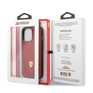 Ferrari Genuine Leather Hard Case With Curved Line Stitched And Perforated Leather - iPhone 13 Pro