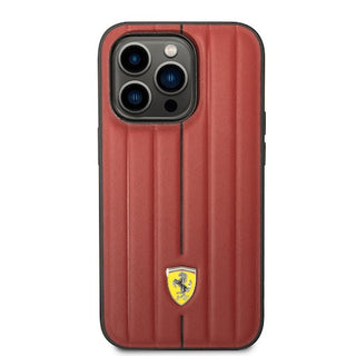 Ferrari Leather Case Embossed Stripes With Yellow Shield Logo - iPhone 14 Pro