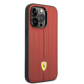 Ferrari Leather Case Embossed Stripes With Yellow Shield Logo - iPhone 14 Pro