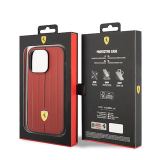 Ferrari Leather Case Embossed Stripes With Yellow Shield Logo - iPhone 14 Pro