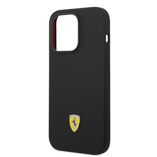 Ferrari Liquid Silicone Case Metal Logo Black Camera Outline - iPhone 14 Pro