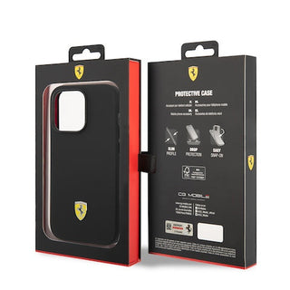 Ferrari Liquid Silicone Case Metal Logo Black Camera Outline - iPhone 14 Pro