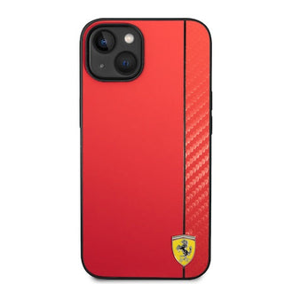 Ferrari Hard Case Pu Smooth And Carbon Effect Vertical Stripe Metal Logo - iPhone 14 Plus