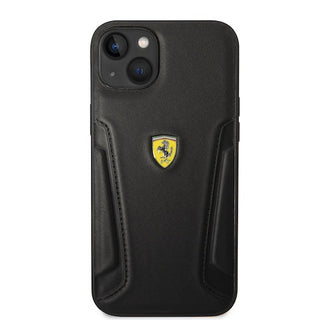 Ferrari Leather Case Hot Stamped Sides And Yellow Shield Logo - iPhone 14 Plus