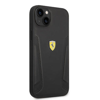 Ferrari Leather Case Hot Stamped Sides And Yellow Shield Logo - iPhone 14 Plus