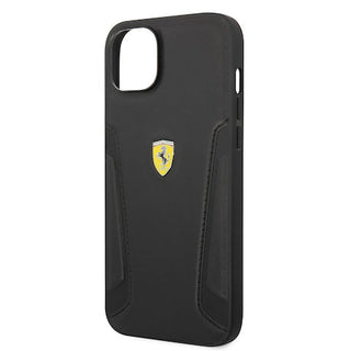 Ferrari Leather Case Hot Stamped Sides And Yellow Shield Logo - iPhone 14 Plus