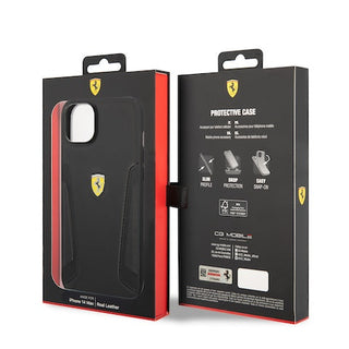 Ferrari Leather Case Hot Stamped Sides And Yellow Shield Logo - iPhone 14 Plus