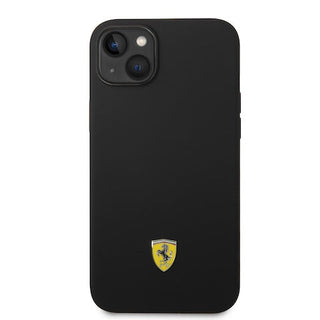 Ferrari Liquid Silicone Case Metal Logo Black Camera Outline - iPhone 14 Plus