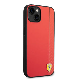 Ferrari Hard Case Pu Smooth And Carbon Effect Vertical Stripe Metal Logo - iPhone 14