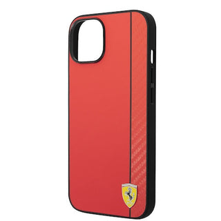 Ferrari Hard Case Pu Smooth And Carbon Effect Vertical Stripe Metal Logo - iPhone 14