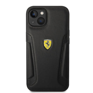 Ferrari Leather Case Hot Stamped Sides And Yellow Shield Logo  - iPhone 14