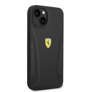 Ferrari Leather Case Hot Stamped Sides And Yellow Shield Logo  - iPhone 14