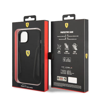 Ferrari Leather Case Hot Stamped Sides And Yellow Shield Logo  - iPhone 14