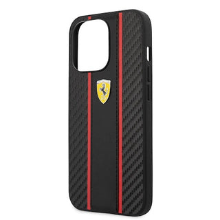 Ferrari Hard Case Pu Carbon Effect & Central Smooth Pu Stripe Metal Logo - iPhone 14 Pro Max