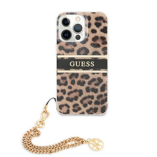 Guess Pc/Tpu Case Leopard Print And Stripe With Charm Chain - iPhone 13 Pro