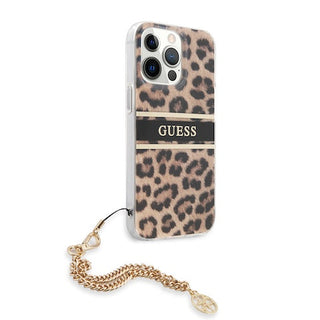 Guess Pc/Tpu Case Leopard Print And Stripe With Charm Chain - iPhone 13 Pro