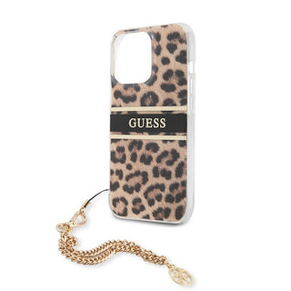 Guess Pc/Tpu Case Leopard Print And Stripe With Charm Chain - iPhone 13 Pro