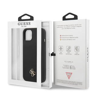 Guess Liquid Silicone Case Metal 4G Logo Black - iPhone 13