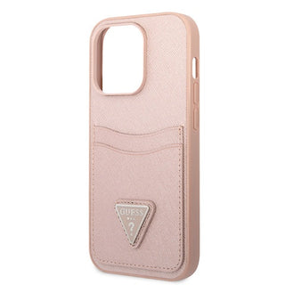 Guess Pu Saffiano Case Double Cardslot Metal Triangle Logo - iPhone 14 Pro