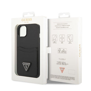 Guess Pu Saffiano Case Double Cardslot Metal Triangle Logo - iPhone 14